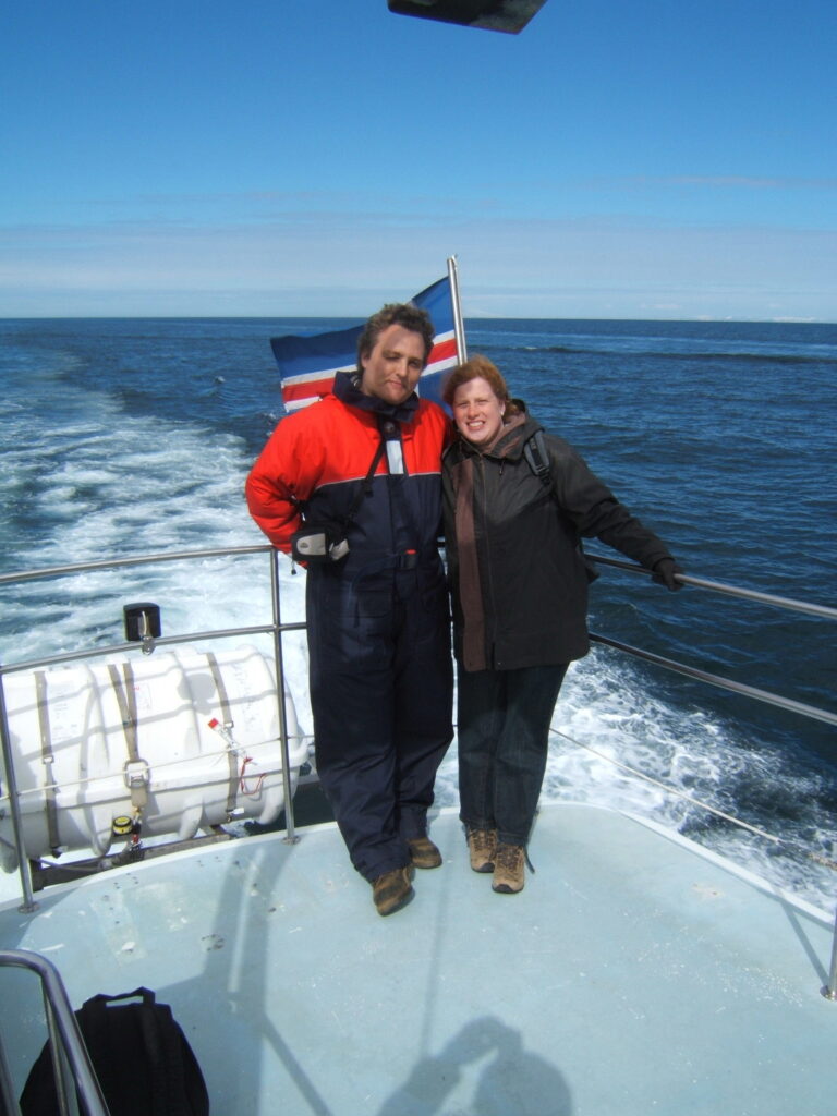 Whale Watching Safari, Cosette and Paul in the point of the ship on open sea